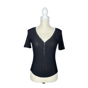 Out from Under Urban Outfitters Shirt Womens Small Black Snap Ribbed V-Neck Soft